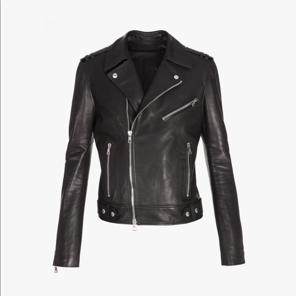 NEW Leather biker jacket with white Balmain logo